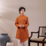 Aurora Orange Drape Panjabi + White Payjama