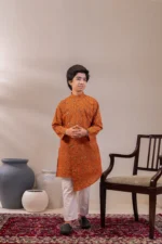 Aurora Orange Drape Panjabi + White Payjama