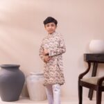 Floral Warm Beige Panjabi + White Payjama - Image 3