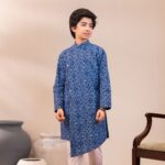 Aurora Blue Drape Panjabi + White Payjama