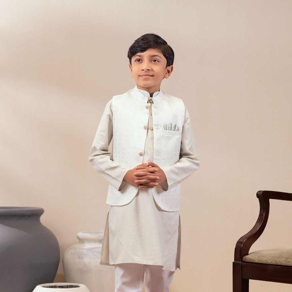 71 Premium Pastel Soft Green Panjabi with Koti- 3Pcs - Image 1