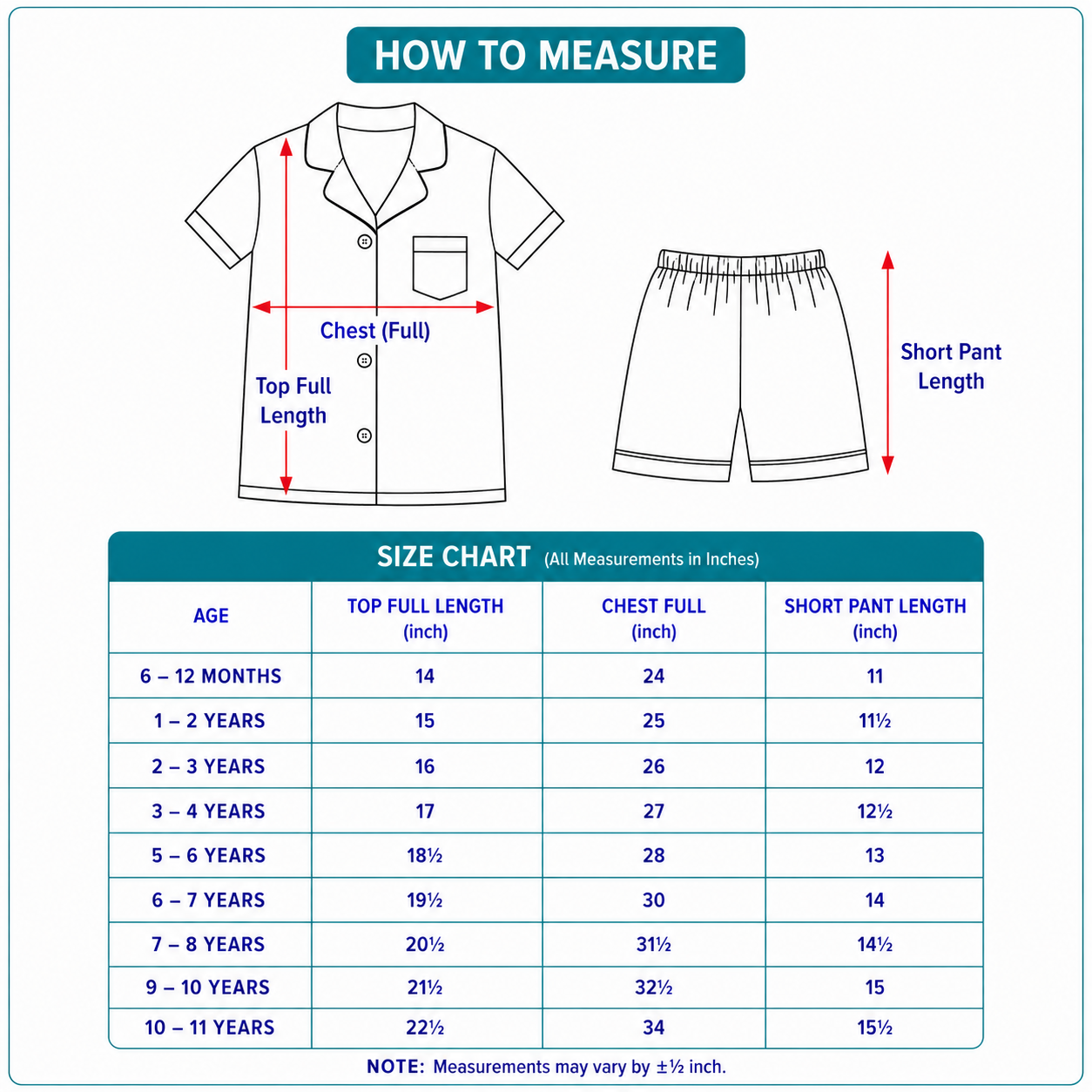 Junior Spark Size Chart