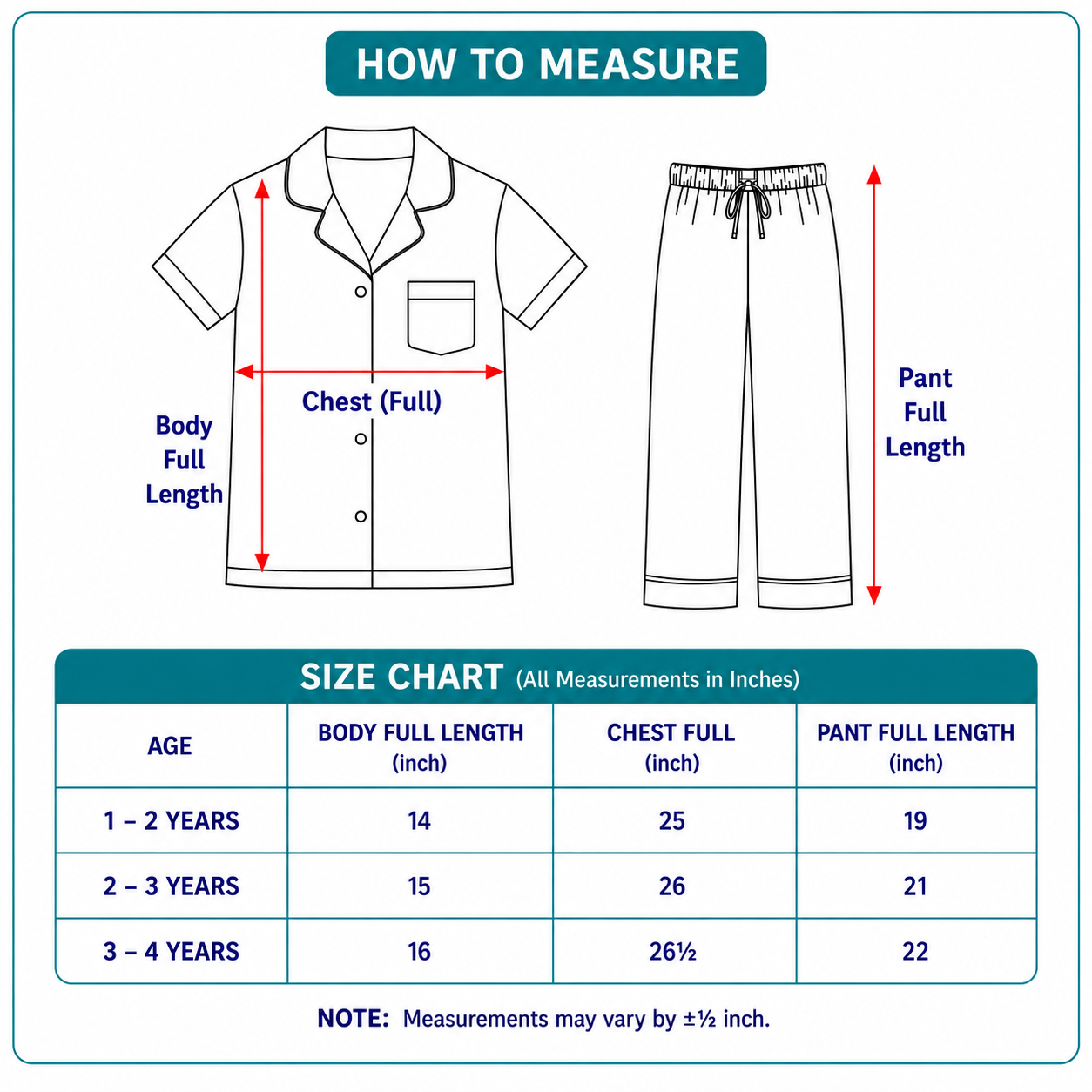 Junior Spark Size Chart