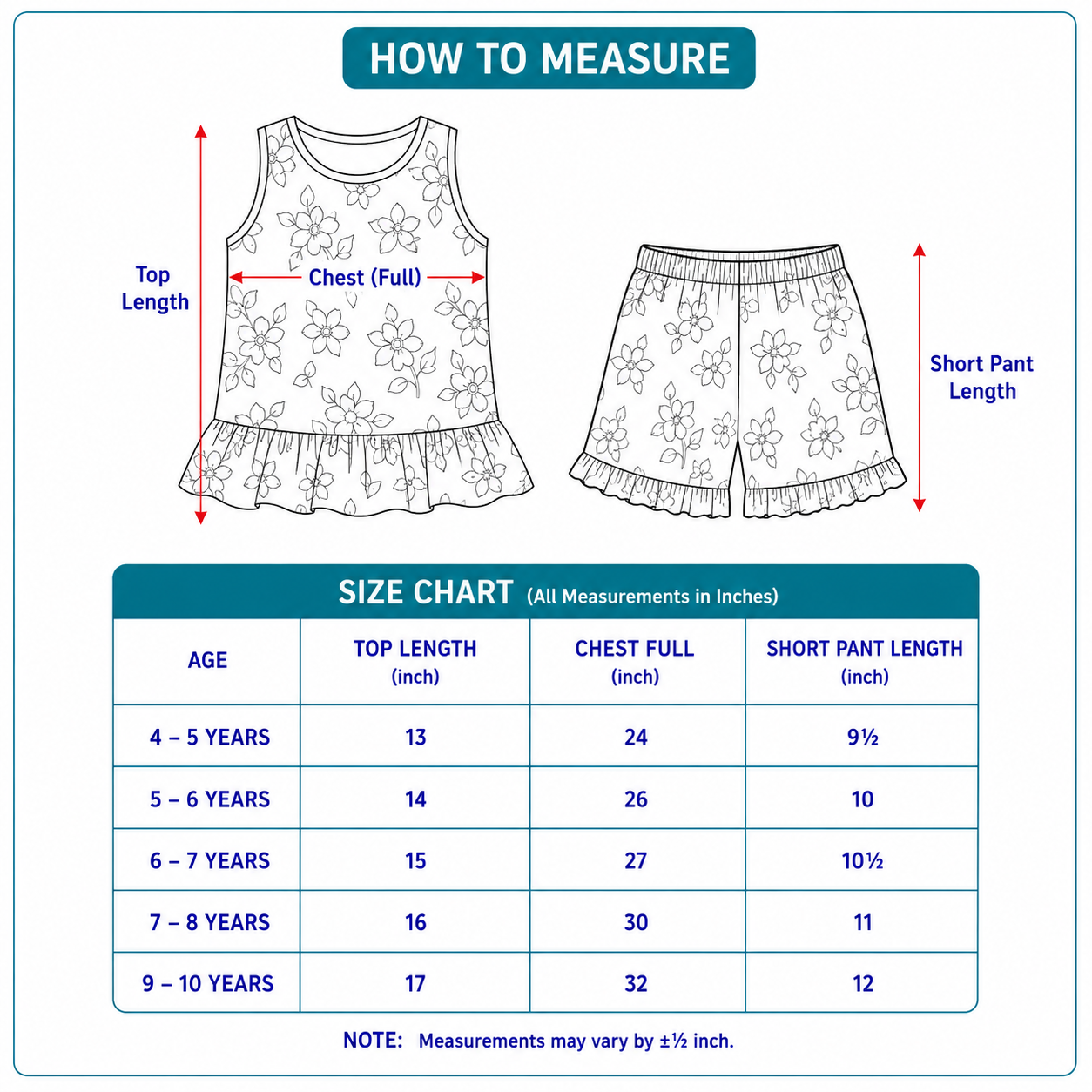 Junior Spark Size Chart