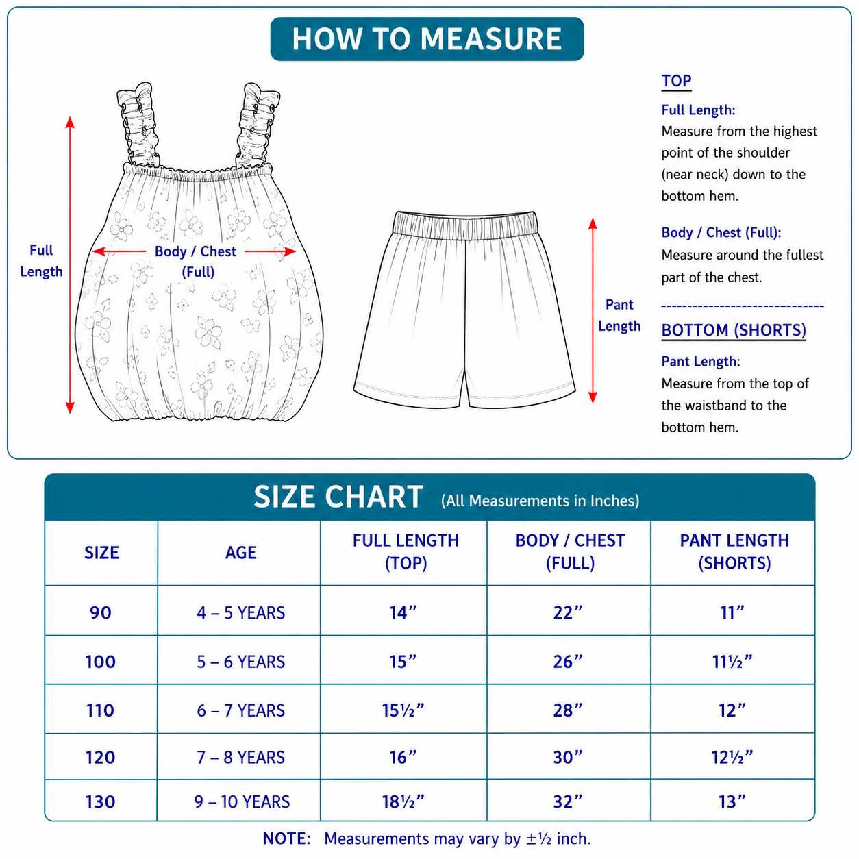 Junior Spark Size Chart