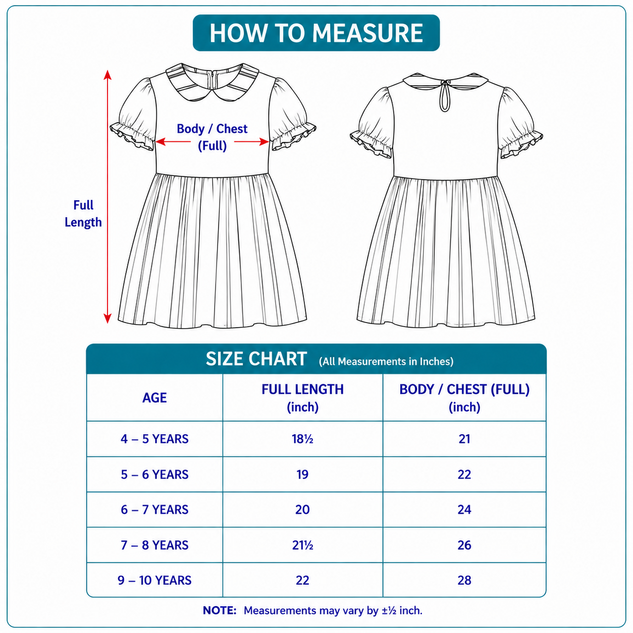 Junior Spark Size Chart
