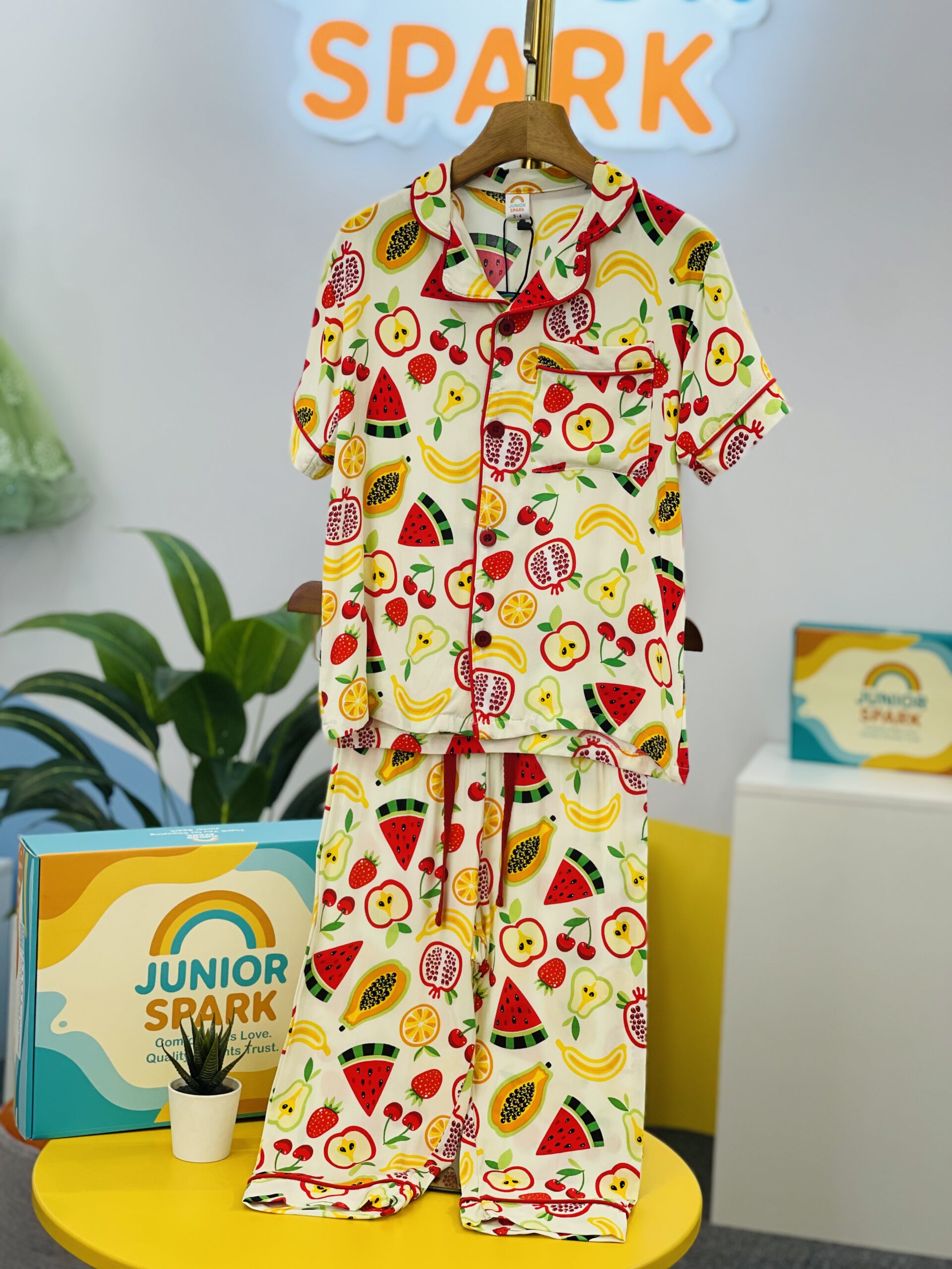 IMG_2723 Fruit Fiesta Linen Nightwear Set- Yellow - Image 1