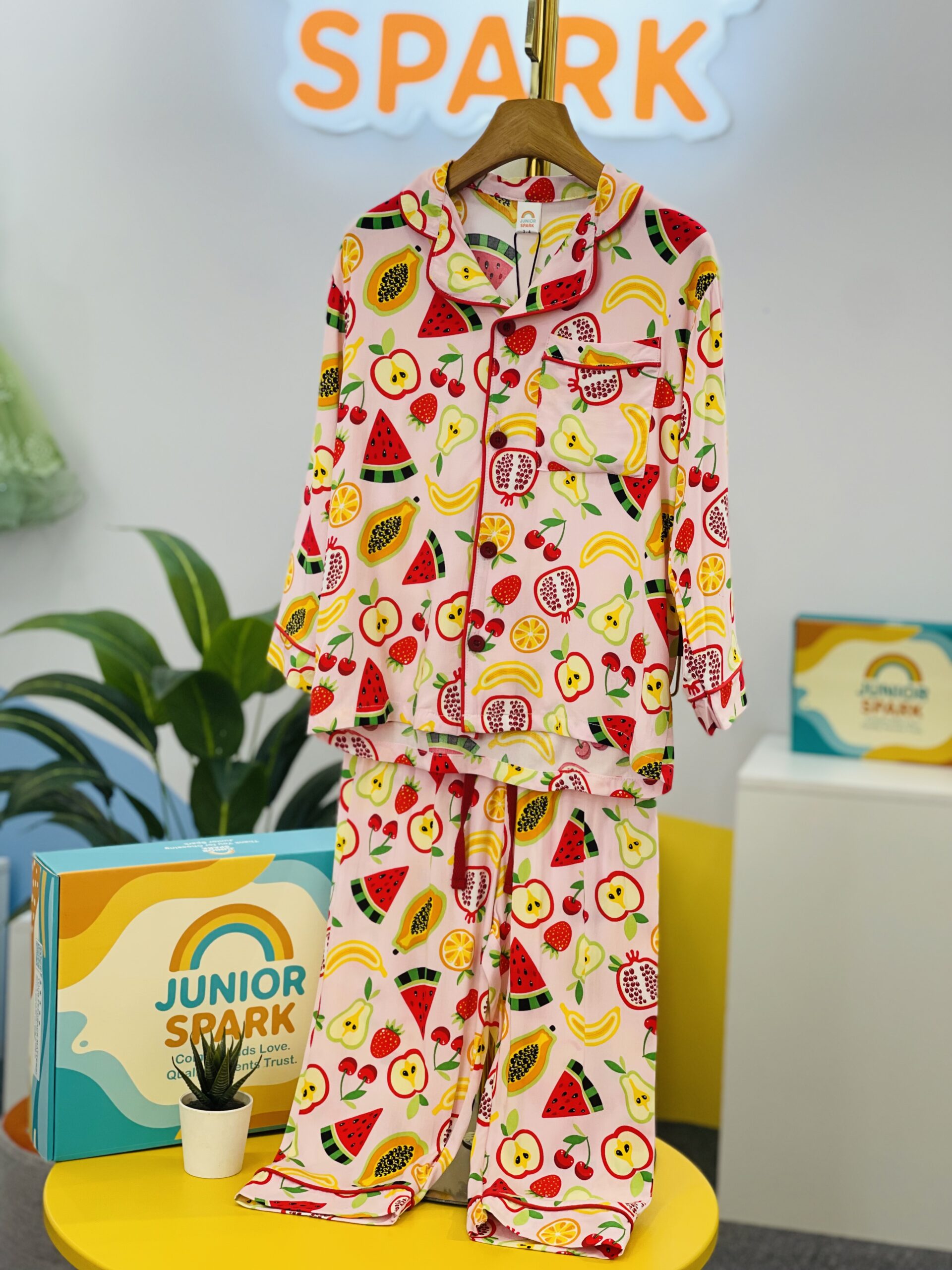 IMG_2730 2 Fruit Fiesta Linen Nightwear Set- Pink - Image 1