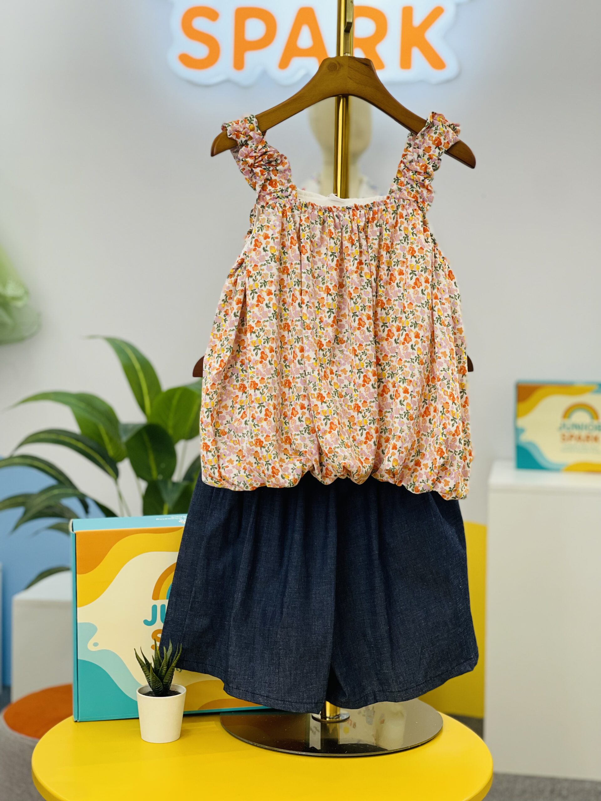 IMG_2996 2 Floral Ruffle Denim Shorts Set - Image 1