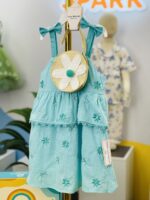 Aqua Daisy Girls Dress with Bag