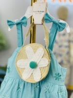 Aqua Daisy Girls Dress with Bag - Image 3